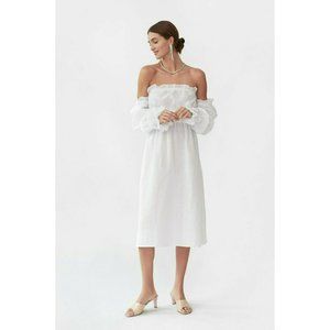 Sleeper Womens Michelin Linen Dress XS White